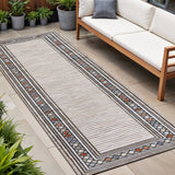8' Brown And Ivory Geometric Indoor Outdoor Runner Rug
