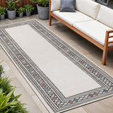 8' Ivory And Beige Geometric Indoor Outdoor Runner Rug