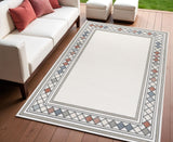 4' X 6' Ivory And Beige Geometric Indoor Outdoor Area Rug