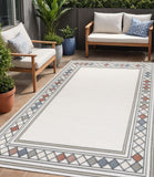 5' X 8' Ivory And Beige Geometric Indoor Outdoor Area Rug