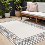 8' X 10' Ivory And Beige Geometric Indoor Outdoor Area Rug