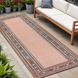 8' Orange And Ivory Geometric Indoor Outdoor Runner Rug