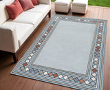 4' X 6' Blue And Ivory Geometric Indoor Outdoor Area Rug