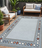 5' X 8' Blue And Ivory Geometric Indoor Outdoor Area Rug