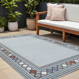 8' X 10' Blue And Ivory Geometric Indoor Outdoor Area Rug