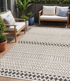 5' X 8' Cream And Black Trellis Indoor Outdoor Area Rug