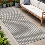 8' Dark Gray And Ivory Trellis Indoor Outdoor Runner Rug