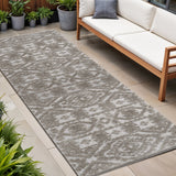 8' Dark Gray And Ivory Moroccan Indoor Outdoor Runner Rug