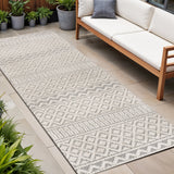 8' Cream And Gray Trellis Indoor Outdoor Runner Rug