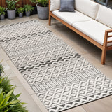 8' Cream And Black Trellis Indoor Outdoor Runner Rug