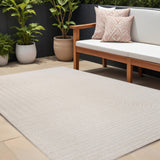 8' X 10' Ivory And Cream Striped Indoor Outdoor Area Rug
