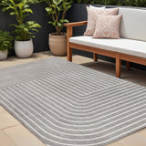 8' X 10' Gray And Ivory Striped Indoor Outdoor Area Rug