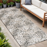 8' Cream Beige And Dark Gray Abstract Indoor Outdoor Runner Rug