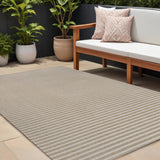 8' X 10' Beige And Cream Striped Indoor Outdoor Area Rug