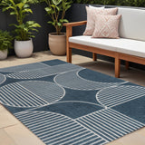 8' X 10' Navy Blue And Cream Striped Indoor Outdoor Area Rug