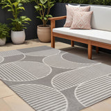 8' X 10' Gray And Cream Striped Indoor Outdoor Area Rug