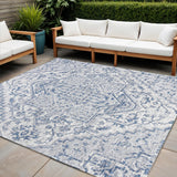 4' Navy Blue And Gray Square Medallion Indoor Outdoor Area Rug