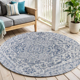 6' Navy Blue And Gray Round Medallion Indoor Outdoor Area Rug