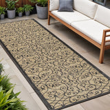 20' Black And Khaki Geometric Indoor Outdoor Runner Rug