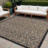 3' Black And Khaki Square Geometric Indoor Outdoor Area Rug