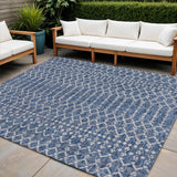 3' Navy Blue And Light Gray Square Trellis Indoor Outdoor Area Rug