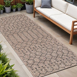 20' Natural And Black Trellis Indoor Outdoor Runner Rug