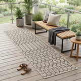 20' Light Gray And Black Trellis Indoor Outdoor Runner Rug