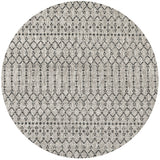 8' Light Gray And Black Round Trellis Indoor Outdoor Area Rug