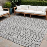8' Light Gray And Black Square Trellis Indoor Outdoor Area Rug