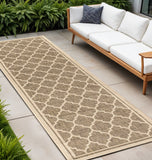 20' Brown And Beige Geometric Indoor Outdoor Runner Rug