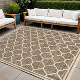 8' Brown And Beige Square Geometric Indoor Outdoor Area Rug