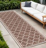 20' Espresso And Taupe Geometric Indoor Outdoor Runner Rug