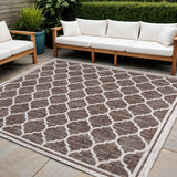 6' Espresso And Taupe Square Geometric Indoor Outdoor Area Rug