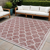 3' Red And Beige Square Geometric Indoor Outdoor Area Rug