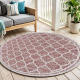 6' Red And Beige Round Geometric Indoor Outdoor Area Rug