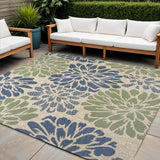 3' Navy Blue And Green Square Floral Indoor Outdoor Area Rug