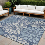 4' Navy Blue And Aqua Square Floral Indoor Outdoor Area Rug