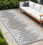20' Ivory And Black Striped Indoor Outdoor Runner Rug