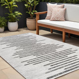 9' X 12' Ivory And Black Striped Indoor Outdoor Area Rug