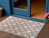 3' X 5' Salmon And Cream Trellis Indoor Outdoor Area Rug