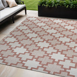 5' X 8' Salmon And Cream Trellis Indoor Outdoor Area Rug