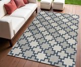 4' X 6' Navy Blue And Cream Trellis Indoor Outdoor Area Rug