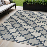 5' X 8' Navy Blue And Cream Trellis Indoor Outdoor Area Rug