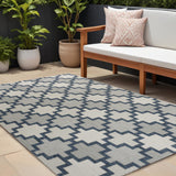 8' X 10' Navy Blue And Cream Trellis Indoor Outdoor Area Rug