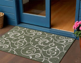 3' X 5' Green And Cream Floral Indoor Outdoor Area Rug