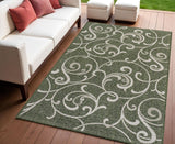4' X 6' Green And Cream Floral Indoor Outdoor Area Rug