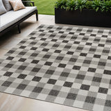 5' X 8' Black And Cream Geometric Indoor Outdoor Area Rug