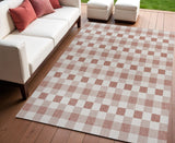 4' X 6' Salmon And Cream Geometric Indoor Outdoor Area Rug