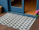 3' X 5' Navy Blue And Cream Geometric Indoor Outdoor Area Rug