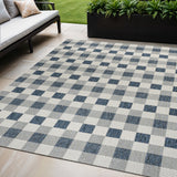 5' X 8' Navy Blue And Cream Geometric Indoor Outdoor Area Rug